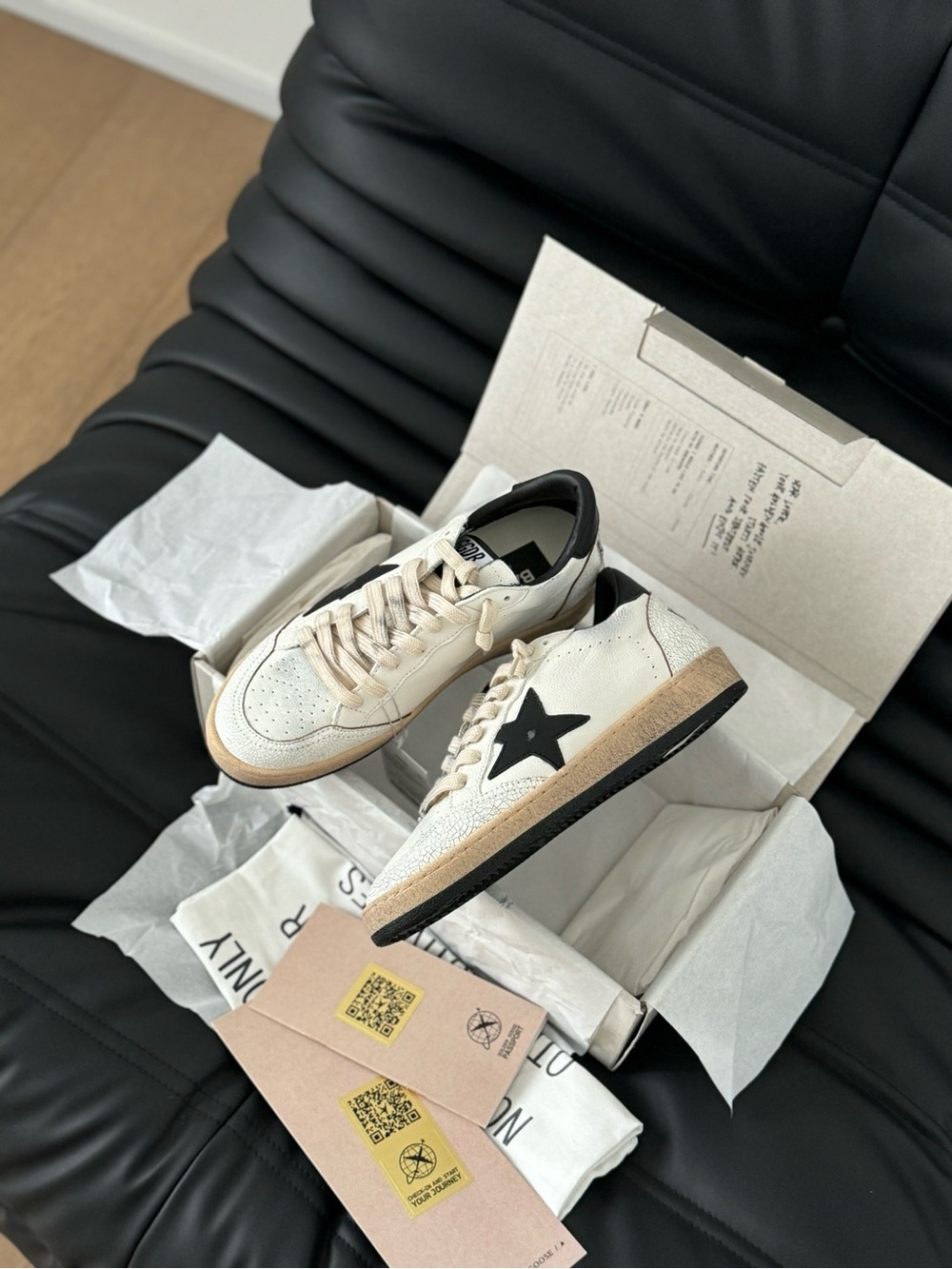 Golden Goose Ball Star Cracked White Black Star Sneakers